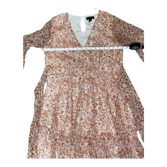 Japna Floral Long Sleeve Sheer Ruffle Layered Mini Dress with Waist Tie Size L - Picture 3 of 7